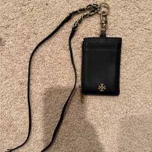 Tory Burch Black Card Holder with Chain